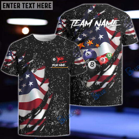 BlueJose Billiards Flag Black Personalized Name, Team Name 3D Shirt