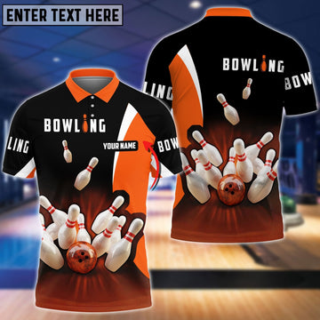 BlueJose Perfect Orange Strike Bowling Personalized Name 3D Shirt, Personalized Shirts For Bowling Players