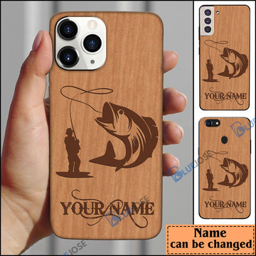 BlueJose Fishman Wooden Personalized Name Phone Case