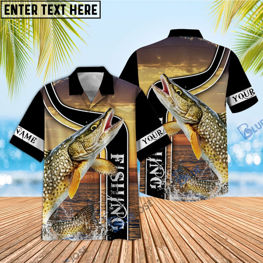 Bluejose Pike Fishing Sunset Custom Name 3D Shirt