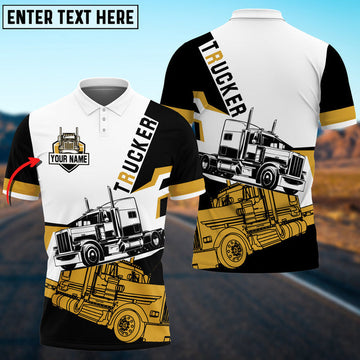 Bluejose Trucker Black and Multicolor Truck Personalized Name 3D Polo Shirt For Truck Driver