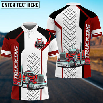 BlueJose Trucking Sporty Pattern Personalized Name 3D Polo Shirt For Truck Driver