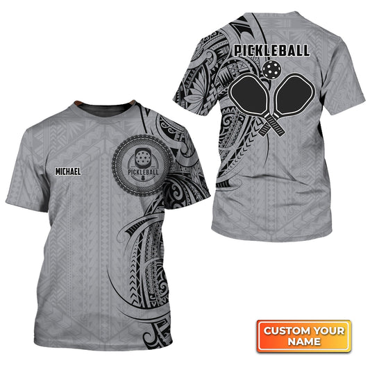 Strike Grey Tribal Tattoo Personalized Name 3D Tshirt Gift For Pickleball Player