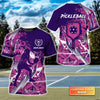 Pickleball, Scritch Woman Purple Pink Pattern Personalized Name 3D Tshirt Gift For Pickleball Player