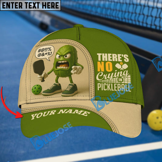 BlueJose There’s No Crying in Pickleball Hat, Angry Pickleball Character Cap With Custom Name, Funny Pickleball Player Gift