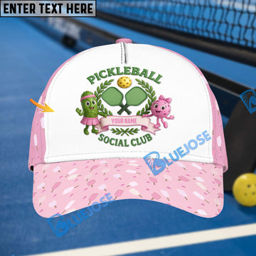 BlueJose Pink Pickleball Social Club Hat For Women, Custom Name Pickleball Cap, Funny Pickleball Hat For Players
