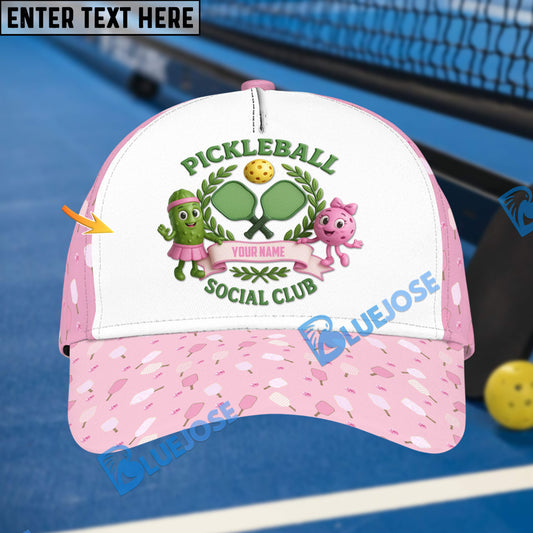 BlueJose Pink Pickleball Social Club Hat For Women, Custom Name Pickleball Cap, Funny Pickleball Hat For Players