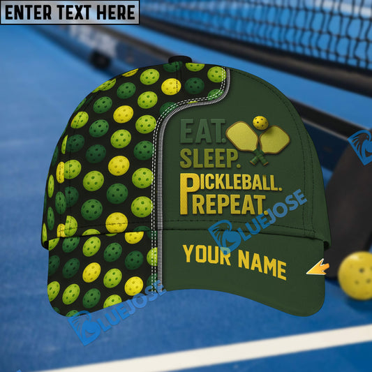BlueJose Eat Sleep Pickleball Repeat Hat – Custom Pickleball Hat with Your Name – Funny Pickleball Gift for Players