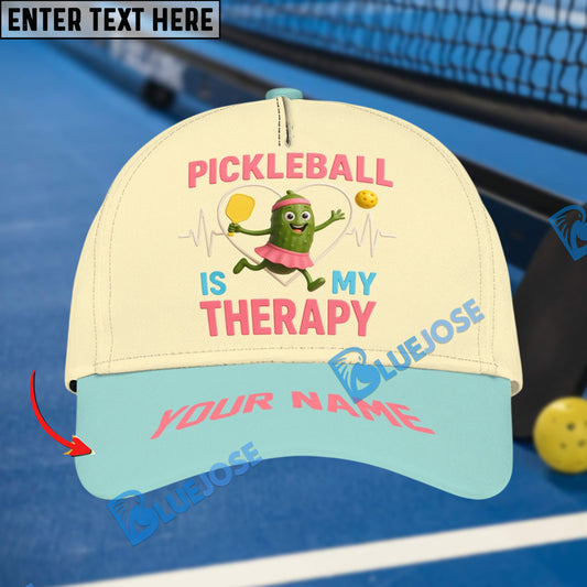 BlueJose Custom Pickleball Hat, Pickleball Is My Therapy Custom Cap, Funny Pickleball Hat