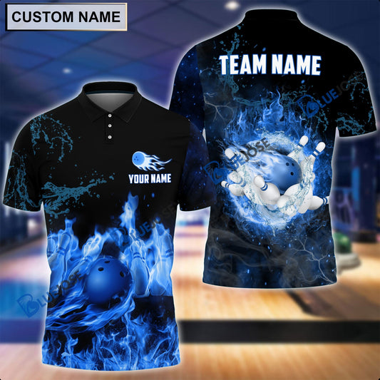 BlueJose Personalized Name and Team Name Fire Light Bowling Player Multicolor 3D Shirt