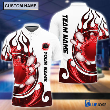 BlueJose Personalized Name and Team Name Fire Color Bowling Player Multicolor Polo Shirt