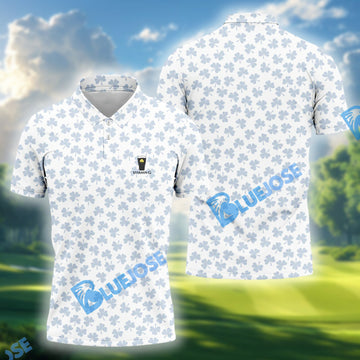 BlueJose Vitamin G Shamrock Pattern Golf And Beer White Golf Shirt, St Patrick's Day Golf Shirt, Polo Shirts For Men