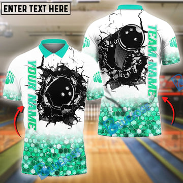 BlueJose Bowling And Pins Diamond Pattern Customized Name 3D Shirt (4 Colors)