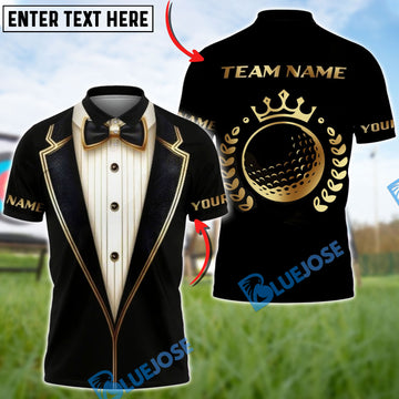 BlueJose Golf Luxury Tuxedo Gold Ball Crown Customized Name, Team Name Shirts