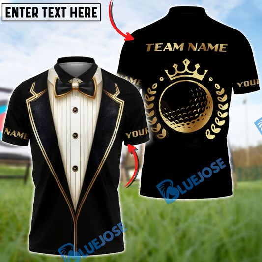 BlueJose Golf Luxury Tuxedo Gold Ball Crown Customized Name, Team Name Shirts