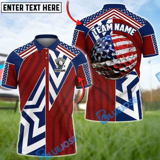 BlueJose Golf USA Flag Patriotic Design Customized Name, Team Name Shirts