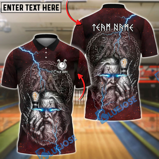 BlueJose Bowling Odin Rune Lightning Graphic Customized Name, Team Name 3D Shirt (4 Colors)