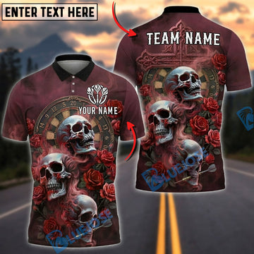 BlueJose Darts Triple Skull Gothic Roses Personalized Name, Team Name Unisex Shirt (4 Colors)
