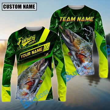 Bluejose Trout Fishing Green Neon Splash Water Artwork Custom Name & Team Name 3D Shirts