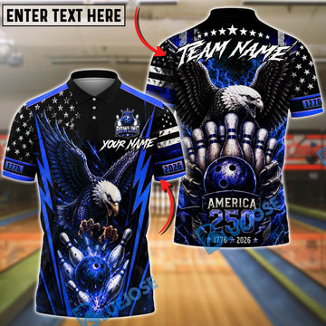 BlueJose Bowling American Eagle 250th Anniversary Bowling Ball And Pins Design Customized Name, Team Name 3D Shirt (4 Colors)