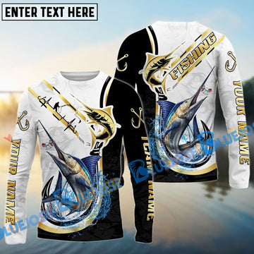 Bluejose Marlin Fishing Black Golden Hook Name & Team Name 3D Shirts