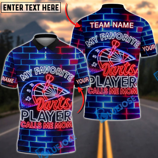 BlueJose Darts My Favorite Darts Player Calls Me Mom Neon Design Personalized Name Shirt