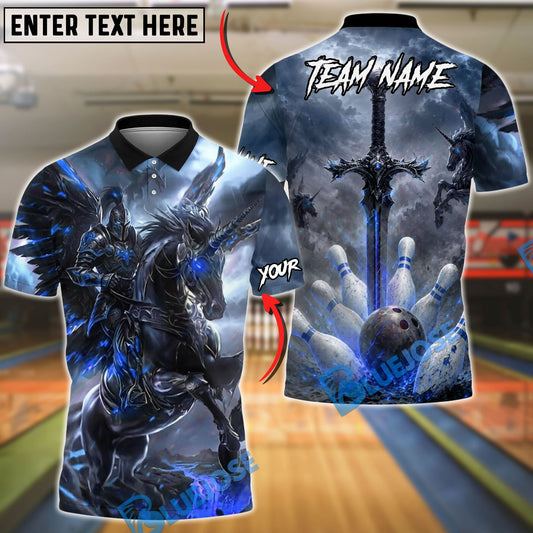 BlueJose Bowling And Pins Dark Fantasy Knight Unicorn Sword Design Customized Name, Team Name 3D Shirt (4 Colors)