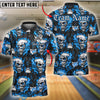 BlueJose Bowling And Pins Flame Skull Customized Name, Team Name 3D Shirt (4 Colors)