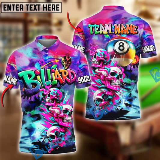 BlueJoses Billiards Ball 8 Skull Neon Graffiti Customized Name, Team Name 3D Shirt