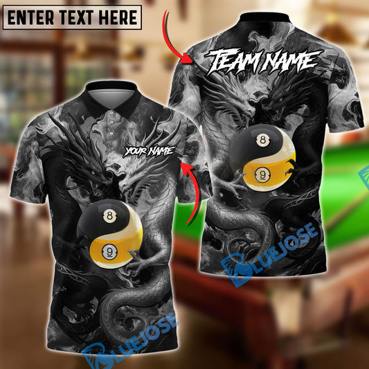 BlueJose Billiards Ball 8 & 9 Yin Yang Dragon Personalized Name Shirt (4 Colors)