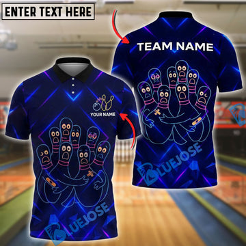 BlueJose Bowling Funny Pins Neon Style Customized Name, Team Name 3D Shirt