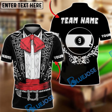 BlueJose Billiards Ball 9 Mariachi Pool Jersey Customized Name, Team Name 3D Shirt