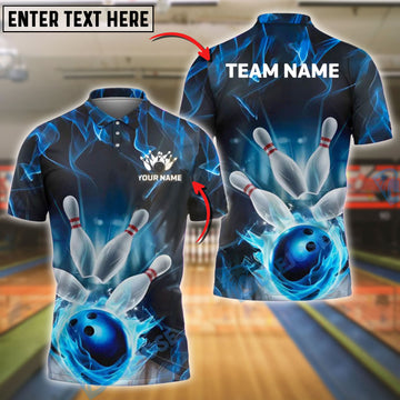 BlueJose Bowling And Pins Flame Power Customized Name, Team Name 3D Shirt (4 Colors)