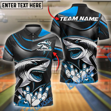 BlueJose Bowling And Pins Angry Shark Customized Name, Team Name 3D Shirt (4 Colors)