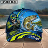 BlueJose Fishing Skull Angler Blue Neon Green Splash Personalized Name Classic 3D Cap (13 Breeds)