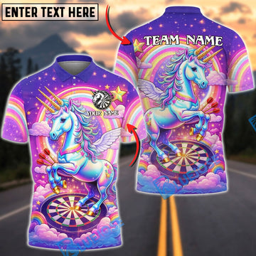 BlueJose Darts Magical Rainbow Unicorn Clouds Personalized Name Shirt