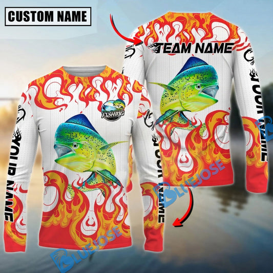 Bluejose Mahi-Mahi Fishing Burning White Custom Name & Team Name 3D Shirts