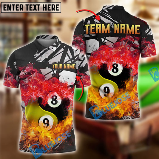 BlueJose Billiards Yin And Yang Ball 89 Double Flame Personalized Name Shirt (4 Colors)