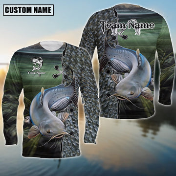 Bluejose Catfish Fishing Water Skin Pattern Custom Name & Team Name 3D Shirts