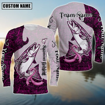 Bluejose Salmon Fishing Breast Cancer Ribbon Pink Camo Custom Name & Team Name 3D Shirts