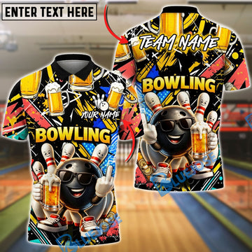 BlueJose Bowling And Pins Beer Mug Funny Character Customized Name, Team Name 3D Shirt