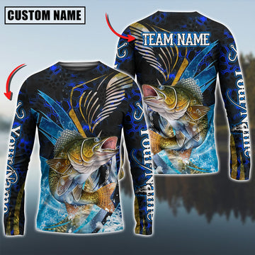 Bluejose Walleye Fishing Tailored Tides Pattern Custom Name & Team Name Shirts