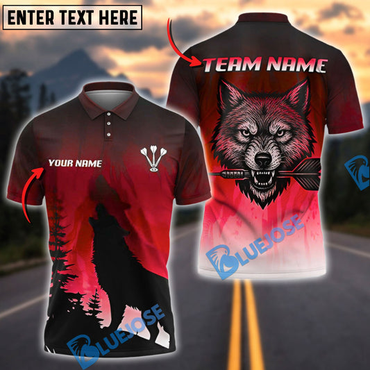 BlueJose Darts Archer Wolf Blue Forest Theme Multicolor Options Personalized Name Shirt (4 Colors)