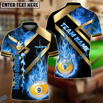 BlueJose Billiards Ball 9 Metal And Fire Flame Personalized Name, Team Name Unisex Shirt ( 4 Colors )