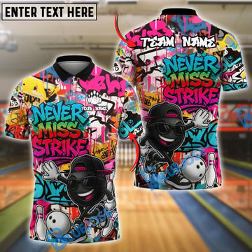 BlueJose Bowling And Pins ‚Äö√Ñ√∫Never Miss Strike‚Äö√Ñ√π Urban Hip-Hop Customized Name, Team Name 3D Shirt (4 Colors)