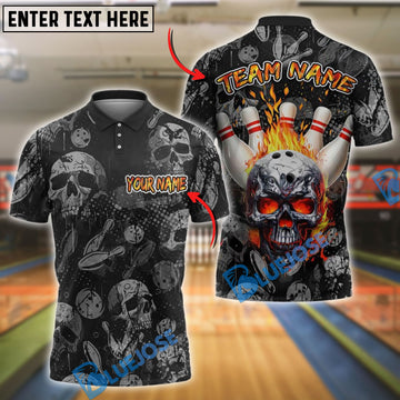 BlueJose Bowling And Pins Burning Skull Customized Name, Team Name 3D Shirt (4 Colors)