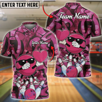 BlueJose Bowling Pink Cartoon Love Heart Personalized Name, Team Name 3D Shirt