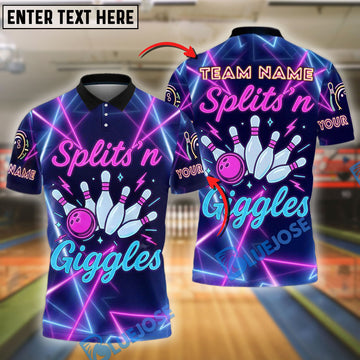 BlueJose Bowling Splits ‚Äòn Giggles Customized Name, Team Name 3D Shirt