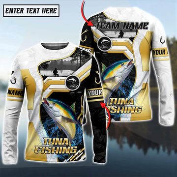 Bluejose Tuna Fishing Angler Gold White Custom Name & Team Name 3D Shirts