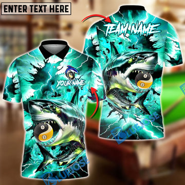 BlueJose Billiards Yin-Yang 8 & 9 Ball Lightning Shark Personalized Name Shirt (4 Colors)